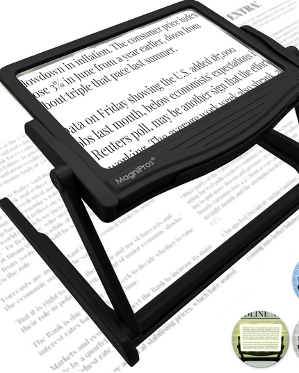 MAGNIPROS Patented 5X Large LED Page Magnifier with Detachable Stand | Eye Caring 3 Color Light Modes & Anti-Glare Lens to Reduce Eye Strain-Ideal for Reading Fine Print, Crafting, Low Vision Seniors - LeafyLoom