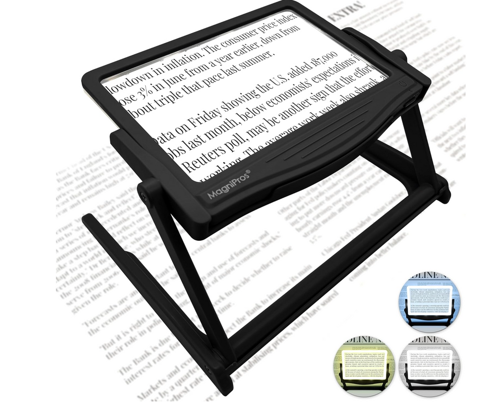 MAGNIPROS Patented 5X Large LED Page Magnifier with Detachable Stand | Eye Caring 3 Color Light Modes & Anti-Glare Lens to Reduce Eye Strain-Ideal for Reading Fine Print, Crafting, Low Vision Seniors - LeafyLoom