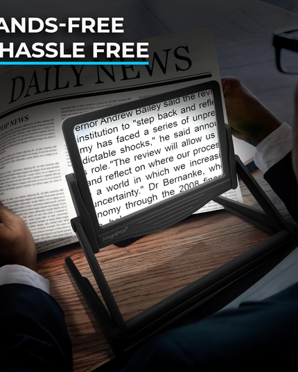 MAGNIPROS Patented 5X Large LED Page Magnifier with Detachable Stand | Eye Caring 3 Color Light Modes & Anti-Glare Lens to Reduce Eye Strain-Ideal for Reading Fine Print, Crafting, Low Vision Seniors - LeafyLoom