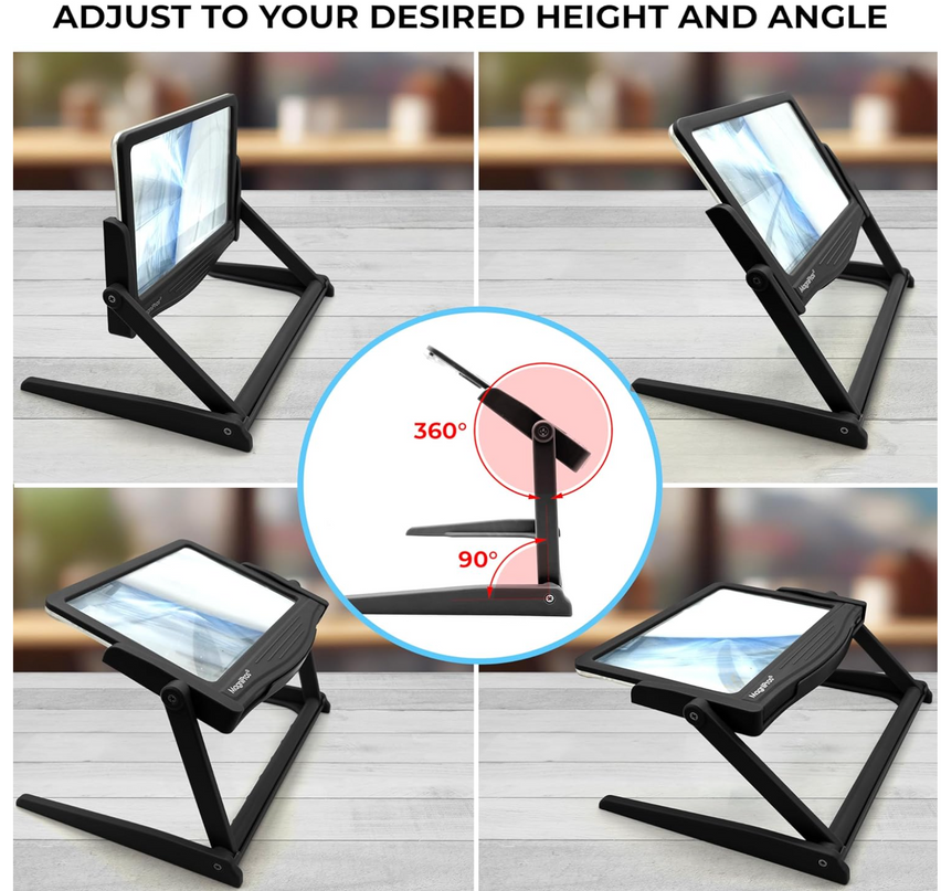 MAGNIPROS Patented 5X Large LED Page Magnifier with Detachable Stand | Eye Caring 3 Color Light Modes & Anti-Glare Lens to Reduce Eye Strain-Ideal for Reading Fine Print, Crafting, Low Vision Seniors - LeafyLoom