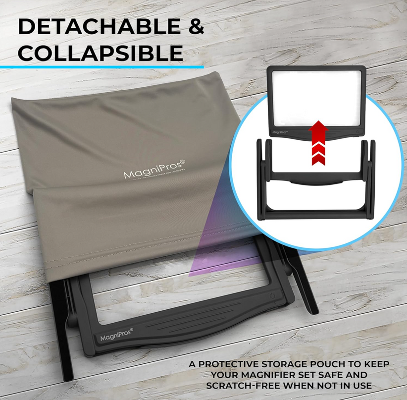 MAGNIPROS Patented 5X Large LED Page Magnifier with Detachable Stand | Eye Caring 3 Color Light Modes & Anti-Glare Lens to Reduce Eye Strain-Ideal for Reading Fine Print, Crafting, Low Vision Seniors - LeafyLoom