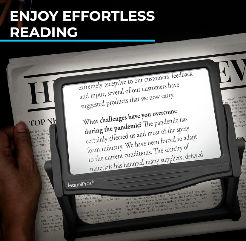 MAGNIPROS Patented 5X Large LED Page Magnifier with Detachable Stand | Eye Caring 3 Color Light Modes & Anti-Glare Lens to Reduce Eye Strain-Ideal for Reading Fine Print, Crafting, Low Vision Seniors - LeafyLoom