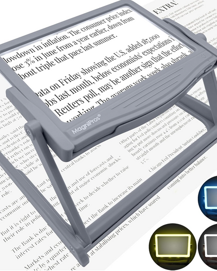 MAGNIPROS Patented 5X Large LED Page Magnifier with Detachable Stand | Eye Caring 3 Color Light Modes & Anti-Glare Lens to Reduce Eye Strain-Ideal for Reading Fine Print, Crafting, Low Vision Seniors - LeafyLoom