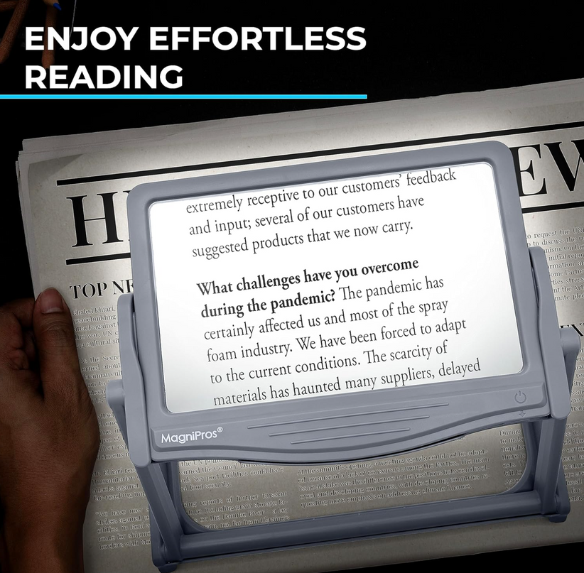 MAGNIPROS Patented 5X Large LED Page Magnifier with Detachable Stand | Eye Caring 3 Color Light Modes & Anti-Glare Lens to Reduce Eye Strain-Ideal for Reading Fine Print, Crafting, Low Vision Seniors - LeafyLoom