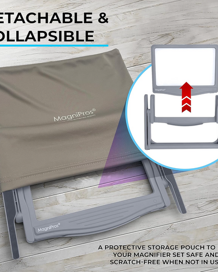 MAGNIPROS Patented 5X Large LED Page Magnifier with Detachable Stand | Eye Caring 3 Color Light Modes & Anti-Glare Lens to Reduce Eye Strain-Ideal for Reading Fine Print, Crafting, Low Vision Seniors - LeafyLoom