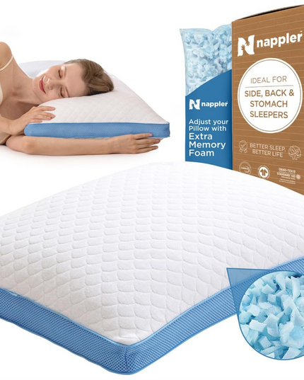 Side and Back Sleeper Pillow for Neck and Shoulder Pain Relief - Shredded Memory Foam Bed Pillow for Sleeping - 100% Adjustable Fill - Standard Size Modal Washable Case. Extra Fill Included - LeafyLoom