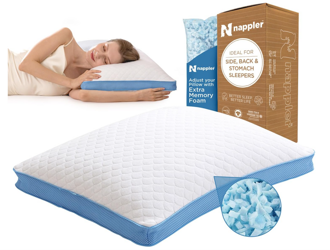 Side and Back Sleeper Pillow for Neck and Shoulder Pain Relief - Shredded Memory Foam Bed Pillow for Sleeping - 100% Adjustable Fill - Standard Size Modal Washable Case. Extra Fill Included - LeafyLoom