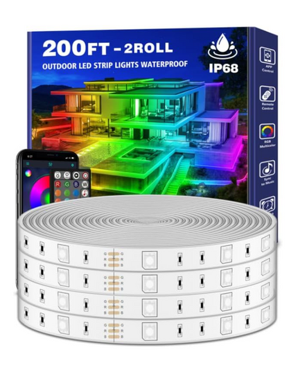 200ft Outdoor LED Strip Lights Waterproof,IP68 Outside Led Light Strips Waterproof with App and Remote,Music Sync RGB Exterior Led Rope Lights with Self Adhesive Back for Deck,Balcony,Pool - LeafyLoom