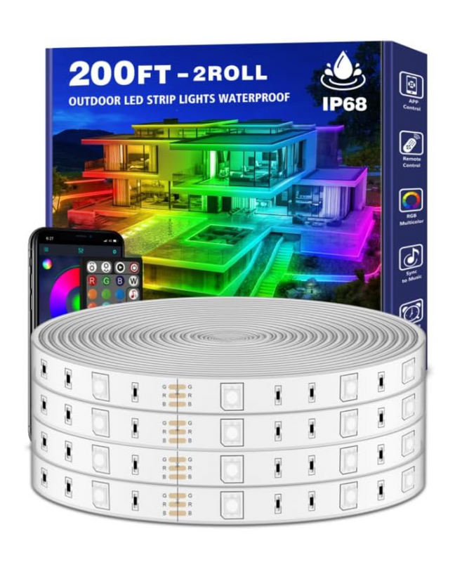 200ft Outdoor LED Strip Lights Waterproof,IP68 Outside Led Light Strips Waterproof with App and Remote,Music Sync RGB Exterior Led Rope Lights with Self Adhesive Back for Deck,Balcony,Pool - LeafyLoom