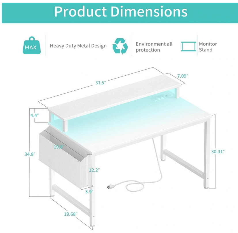 Lufeiya Small Computer Desk White Writing Table for Home Office Small Spaces 31 Inch Modern Student Study Laptop PC Writing Desks with Storage Bag Headphone Hook, White Black - LeafyLoom