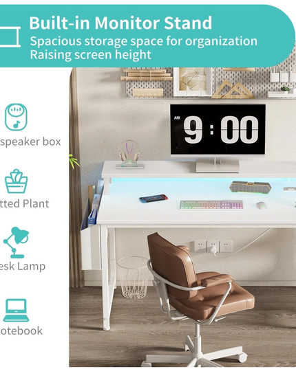 Lufeiya Small Computer Desk White Writing Table for Home Office Small Spaces 31 Inch Modern Student Study Laptop PC Writing Desks with Storage Bag Headphone Hook, White Black - LeafyLoom