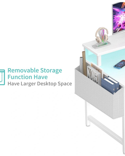 Lufeiya Small Computer Desk White Writing Table for Home Office Small Spaces 31 Inch Modern Student Study Laptop PC Writing Desks with Storage Bag Headphone Hook, White Black - LeafyLoom