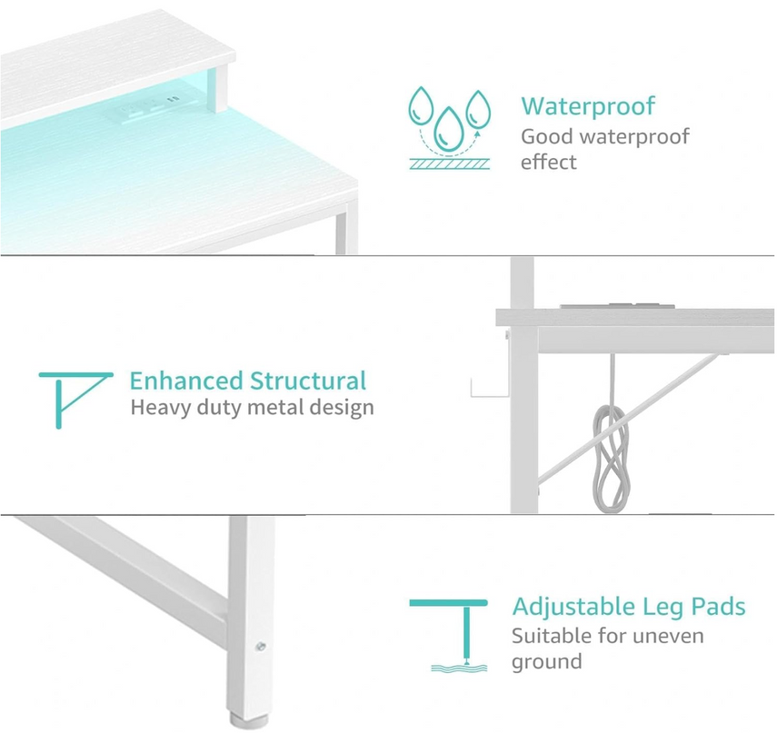 Lufeiya Small Computer Desk White Writing Table for Home Office Small Spaces 31 Inch Modern Student Study Laptop PC Writing Desks with Storage Bag Headphone Hook, White Black - LeafyLoom