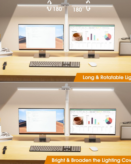 LED Desk Lamp for Home Office - Dimmable Computer Desk Light with Clamp, Modern Architect Task Lamp with Color Changing, Flexible Desktop Lamp with Gooseneck for Monitor, Double Head, White - LeafyLoom