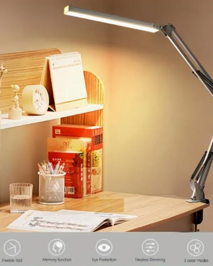 LED Desk Lamp – 12W Adjustable Swing Arm Light with 5 Color Modes & 10 Brightness Levels, Black, Eye-Caring Table Lamp for Home and Office