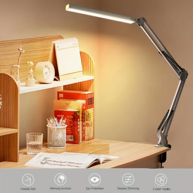 LED Desk Lamp – 12W Adjustable Swing Arm Light with 5 Color Modes & 10 Brightness Levels, Black, Eye-Caring Table Lamp for Home and Office