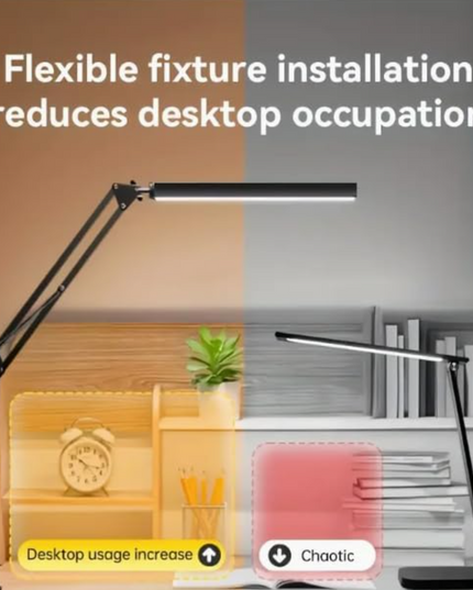 LED Desk Lamp – 12W Adjustable Swing Arm Light with 5 Color Modes & 10 Brightness Levels, Black, Eye-Caring Table Lamp for Home and Office