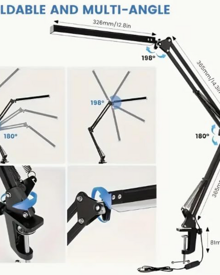 LED Desk Lamp – 12W Adjustable Swing Arm Light with 5 Color Modes & 10 Brightness Levels, Black, Eye-Caring Table Lamp for Home and Office