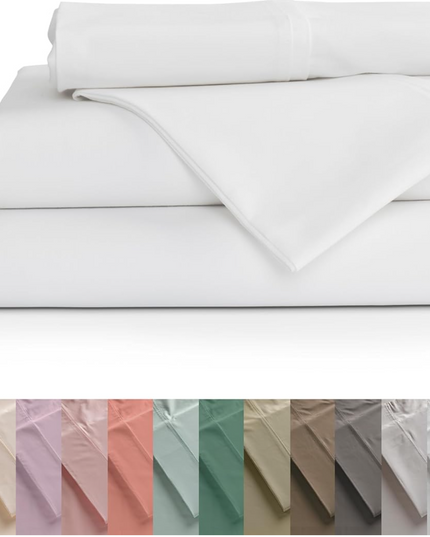 Linen Home 100% Cotton Percale Sheets Queen Size 4 Pc Cooling Set - White