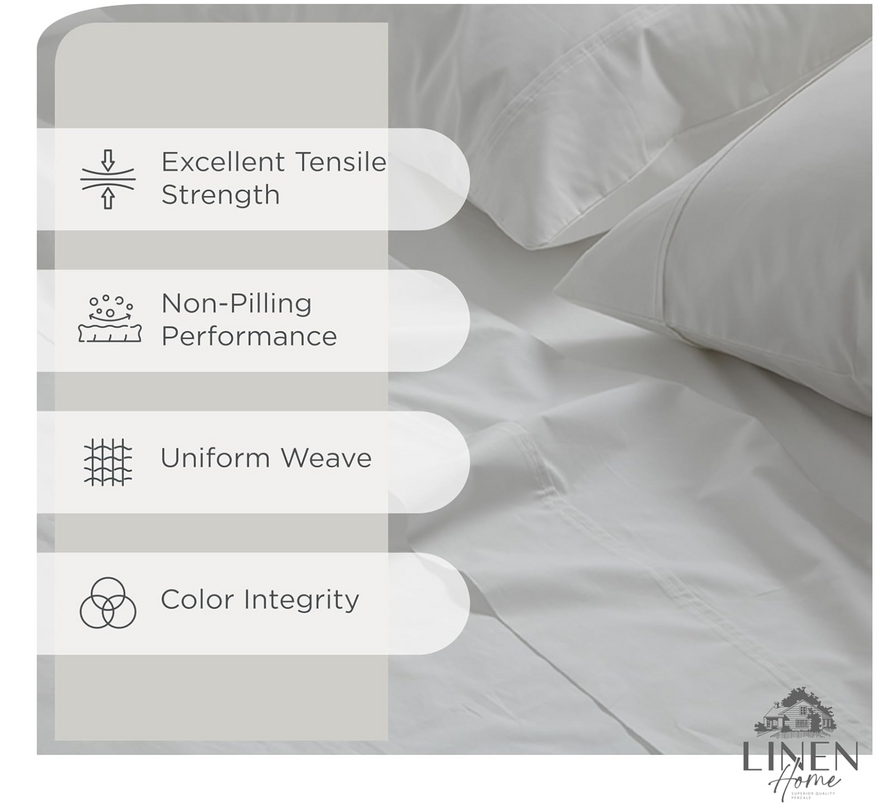 Linen Home 100% Cotton Percale Sheets Queen Size 4 Pc Cooling Set - White - LeafyLoom