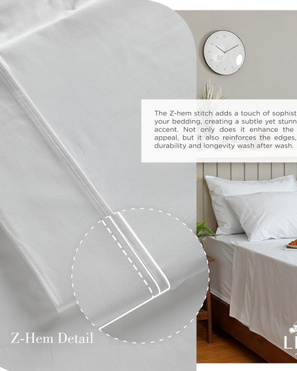 Linen Home 100% Cotton Percale Sheets Queen Size 4 Pc Cooling Set - White