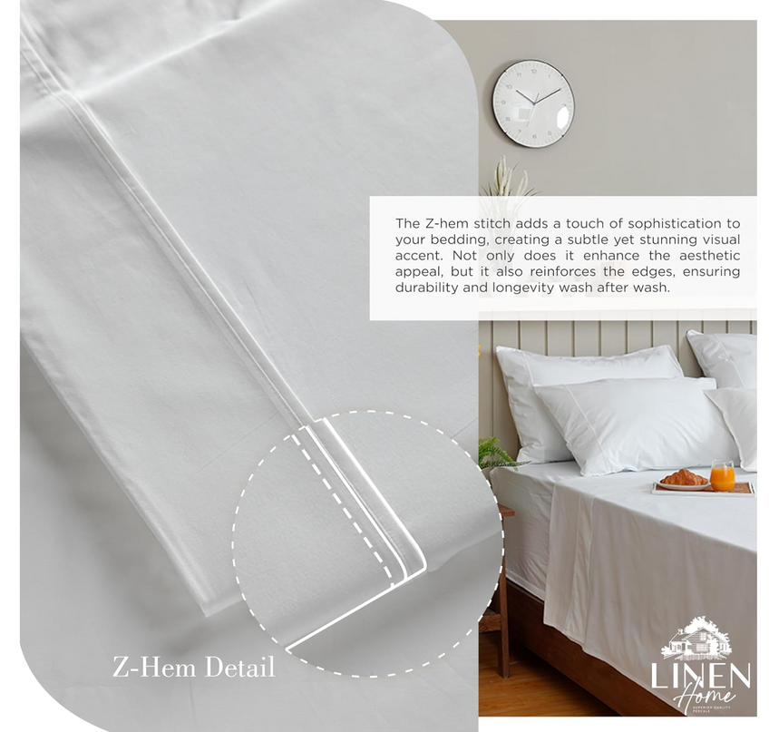 Linen Home 100% Cotton Percale Sheets Queen Size 4 Pc Cooling Set - White - LeafyLoom