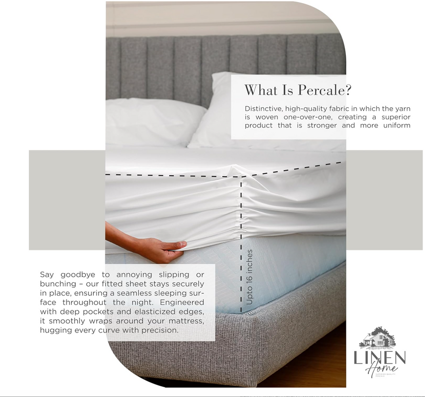 Linen Home 100% Cotton Percale Sheets Queen Size 4 Pc Cooling Set - White - LeafyLoom