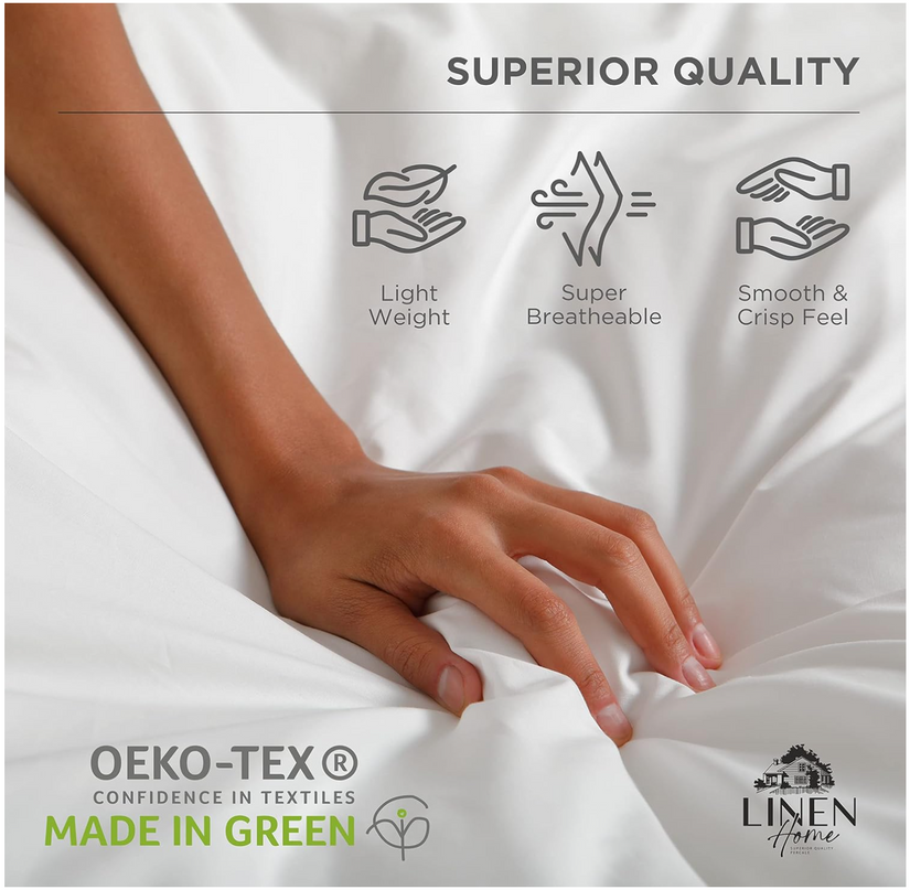 Linen Home 100% Cotton Percale Sheets Queen Size 4 Pc Cooling Set - White - LeafyLoom