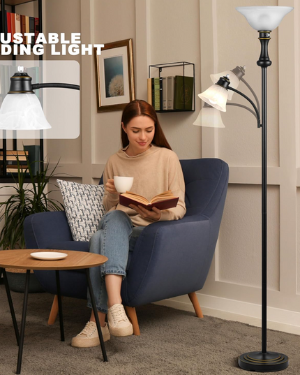 Elegant Designs LF2003-RBZ 2 Light Mother Daughter Floor Lamp with White Marble Glass,Restoration Bronze