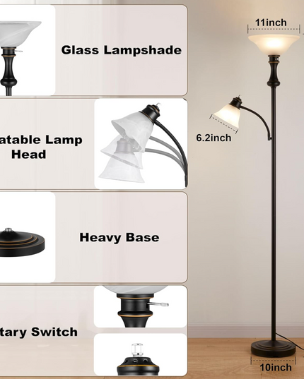 Elegant Designs LF2003-RBZ 2 Light Mother Daughter Floor Lamp with White Marble Glass,Restoration Bronze