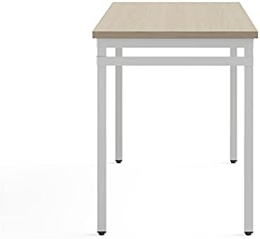 Safco Modern Home Office Desk Beige Wood Laminate White Powder Coat Steel Frame - LeafyLoom