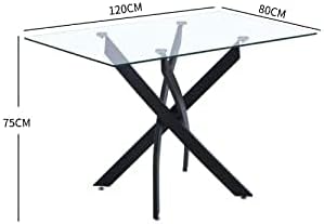 Tempered Glass Dining Table with Black Metal Legs, 47" Modern Rectangular Kitchen Table for Dining Room Kitchen,Black - LeafyLoom
