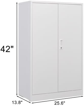 41.97" Metal Storage Doors and Adjustable Shelf,Folding Filing Cabinets w/Solid Steel Tube Locking Shaft,for Home Office,School,Garage,White - LeafyLoom
