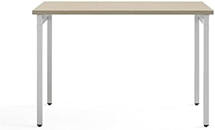 Safco Modern Home Office Desk Beige Wood Laminate White Powder Coat Steel Frame - LeafyLoom