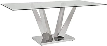 Uptown Club Glass Dining Table with Versatile Rectangular Designs, Tempered Surfaces, and Sturdy Bases for Modern Homes, Seats 4 to 8 People, Elegant Statement Piece, 40" x 78.5", Silver - LeafyLoom