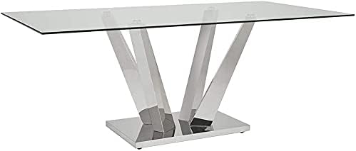 Uptown Club Glass Dining Table with Versatile Rectangular Designs, Tempered Surfaces, and Sturdy Bases for Modern Homes, Seats 4 to 8 People, Elegant Statement Piece, 40" x 78.5", Silver - LeafyLoom