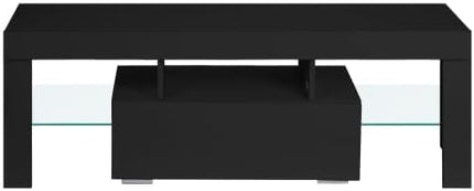LED TV Stand for Televisions up to 55 inches, Entertainment Center and Media Console with Storage Drawers and Glass Shelves for Living Room, Bedroom - LeafyLoom