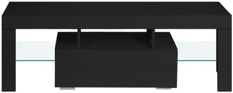 LED TV Stand for Televisions up to 55 inches, Entertainment Center and Media Console with Storage Drawers and Glass Shelves for Living Room, Bedroom - LeafyLoom
