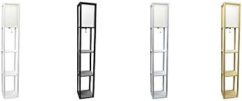 Simple Designs LF1014-BLK 62.5" Modern Etagere Organizer Storage 3 Shelf Floor Lamp with White Linen Fabric Shade for Home Décor, Office, Study, Bedroom, Living Room, Dining Room, Black - LeafyLoom