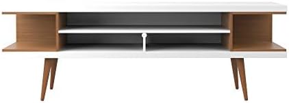 Manhattan Comfort Utopia 70.47" Freestanding Entertainment Center for Living Room, Mid Century Modern TV Stand with Shelves, Storage and Media Holes, Fits 65" Screens, 70.47 Inches, White and Maple - LeafyLoom