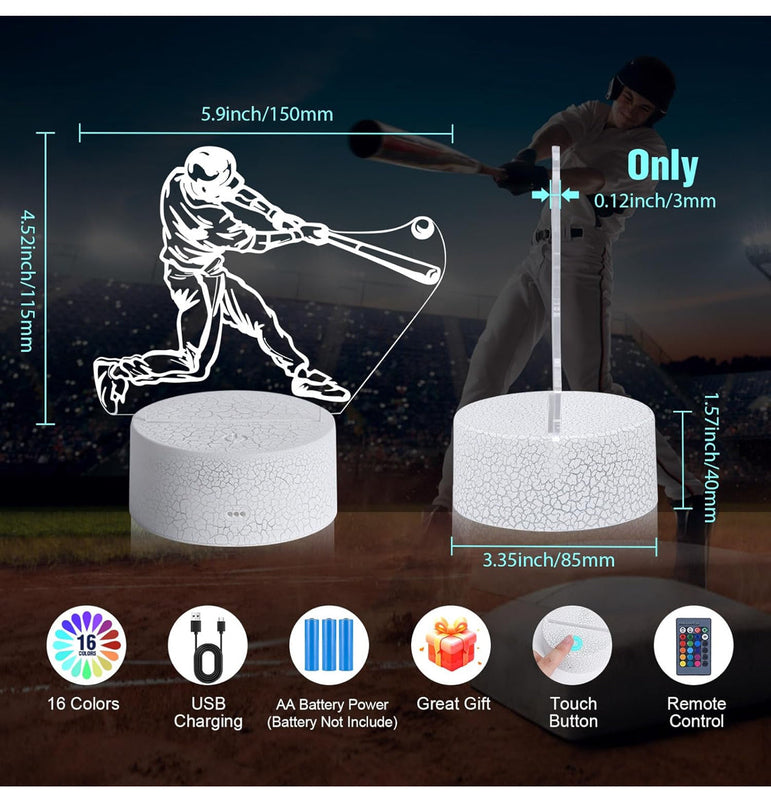 Baseball Gifts for Boys Men Baseball Lamp Bedroom Baseball Decor with 7 Colors Changing Touch & Remote Control 3D Baseball Night Light Kids Christmas Birthday Gifts ZOKEA