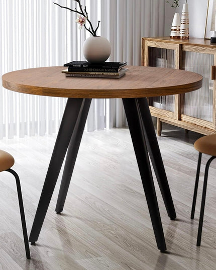 Round Dining Table, Small Dining Table for 2, 31.5" Round Table, Mid-Century Modern Kitchen Table with 1.4" Thickness Wood Grain Tabletop for or Small Space, Dining Room, Kitchen, Brown LeafyLoom