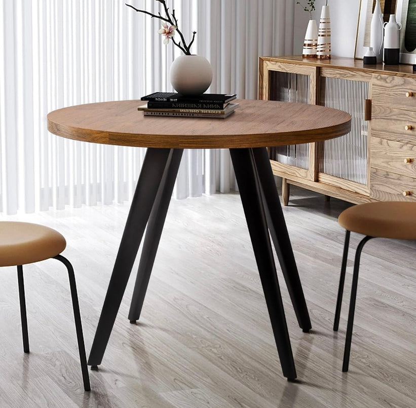 Round Dining Table, Small Dining Table for 2, 31.5" Round Table, Mid-Century Modern Kitchen Table with 1.4" Thickness Wood Grain Tabletop for or Small Space, Dining Room, Kitchen, Brown LeafyLoom