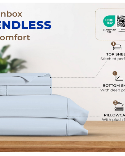THREAD SPREAD Luxury Egyptian Cotton Sheets King Size - 600 Thread Count Sheets King 4 PC Luxury Sheets King Size, 16" Deep Pocket, Soft, Cooling Sateen Weave Hotel Luxury Bed Sheets Set - Light Blue THREADSPREAD