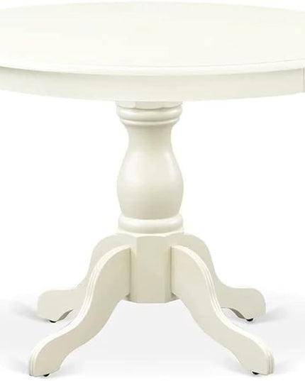 East West Furniture HBEL5-LWH-07 Hartland 5 Piece Kitchen Set Includes a Round Room Table with Pedestal and 4 Gray Linen Fabric Parson Dining Chairs, 42x42 Inch - LeafyLoom