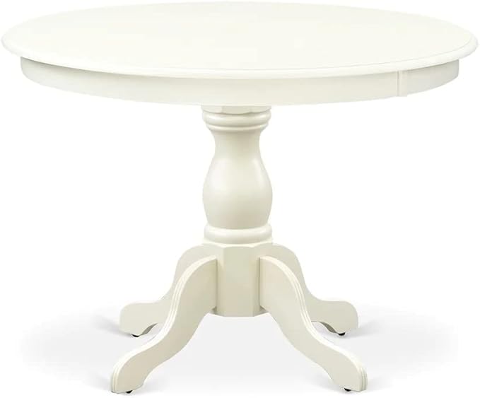 East West Furniture HBEL5-LWH-07 Hartland 5 Piece Kitchen Set Includes a Round Room Table with Pedestal and 4 Gray Linen Fabric Parson Dining Chairs, 42x42 Inch - LeafyLoom
