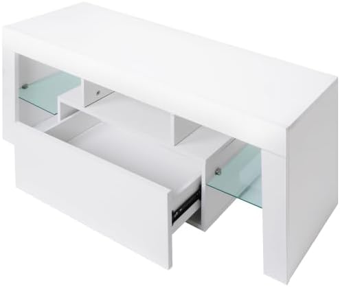 LED TV Stand for Televisions up to 55 inches, Entertainment Center and Media Console with Storage Drawers and Glass Shelves for Living Room, Bedroom - LeafyLoom