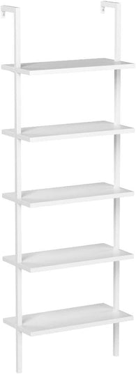 Nathan James 65506 Theo 5-Shelf White Modern Bookcase, Open Wall Mount Ladder Bookshelf with Industrial White Metal Frame, White - LeafyLoom
