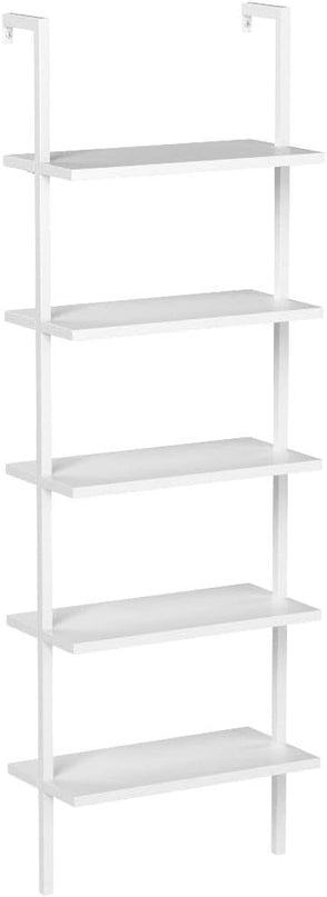Nathan James 65506 Theo 5-Shelf White Modern Bookcase, Open Wall Mount Ladder Bookshelf with Industrial White Metal Frame, White - LeafyLoom