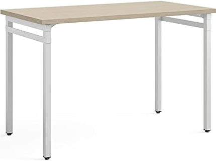 Safco Modern Home Office Desk Beige Wood Laminate White Powder Coat Steel Frame - LeafyLoom